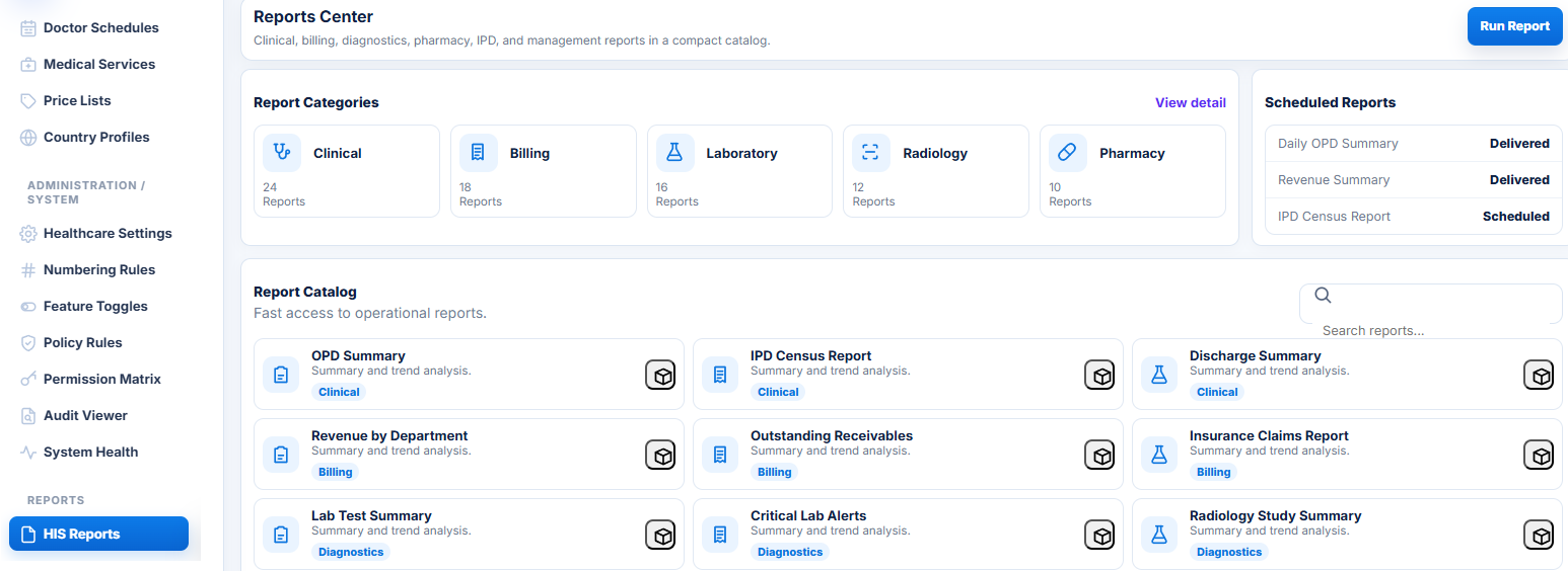 Vendro-Health reports center dashboard